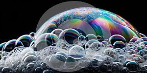 Detergent Foam Bubble, Abstract Black Background photo