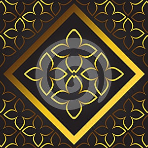 Abstract black background with golden floral ornament.