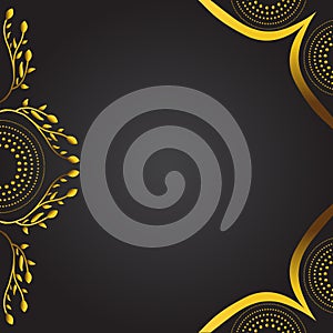 Abstract black background with golden floral ornament.