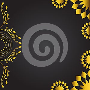 Abstract black background with golden floral ornament.