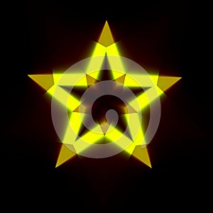 Abstract Black Background with Light Star Shape. Dark Digital Backdrop with Glowing Yellow Symbol. Icon in Colour. Creative.