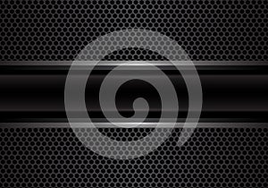 Abstract black banner silver line on dark gray circle mesh design luxury background texture vector.