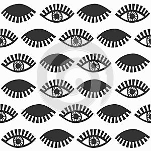 Abstract black blinking feminine eyes with lashes pattern on white photo