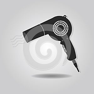 Abstract black blow dryer icon with dropped shadow