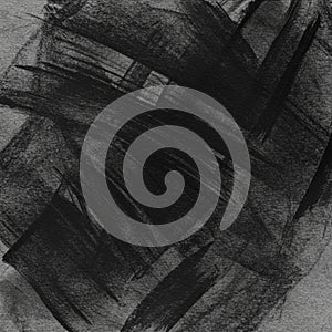 Abstract black brush strokes on a textured gray surface create a dynamic