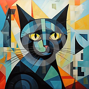 Abstract black cat painting in the style of pablo picasso. Pet. Animals art. Illustration, Generative AI