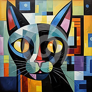 Abstract black cat painting in the style of pablo picasso. Pet. Animals art. Illustration, Generative AI