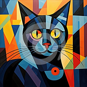 Abstract black cat painting in the style of pablo picasso. Pet. Animals art. Illustration, Generative AI photo