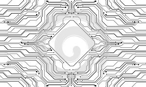 Abstract black circuit board technology connected lines electronics elements computer motherboard chip processor semiconductor