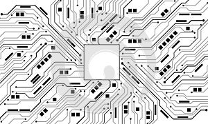 Abstract black circuit board technology connected lines electronics elements computer motherboard chip processor semiconductor