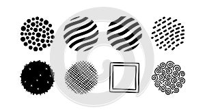 Abstract black circular pattern collection with different texture styles vector illustration