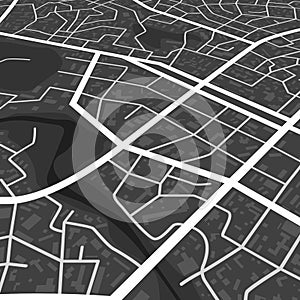 Abstract black city map. Print with town topography. City residential district scheme. City district plan. vector illustration