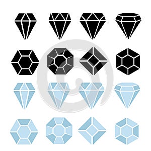 Abstract black and color shine diamond cristal collection icon for gemstone concept design