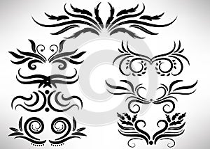 Abstract  black curly design element set isolated
