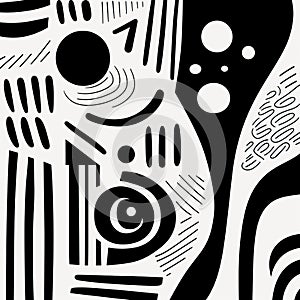 Abstract Black Drawing With Shapes: Minimalist Doodle Poster