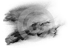 Abstract black dust particles splash on white background