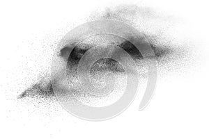 Abstract black dust particles splash on white background