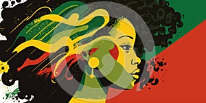Abstract Black female portrait with Black history month red, green and yellow colors. Generative ai