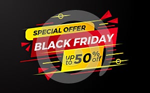 Abstract black friday sale discount banner template with red and yellow color for retail commerce store shopping