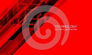 Abstract black geometric dynamic speed technology futuristic design on red background vector