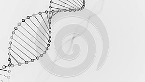 Abstract black glittering DNA double helix with depth of field. Animation of DNA construction from debrises 3d rendering