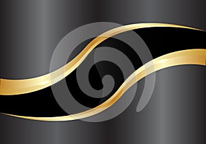 Abstract black glossy gold line banner on dark gray metal design modern futuristic background vector