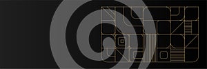 Abstract black gold bauhaus lines geometric banner background. Vector design banner pattern background template for wallpaper,