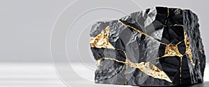 Abstract black and gold cubic rock texture.