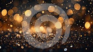 Abstract Black and Gold Glitter Background with Blurred Lights
