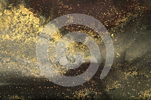 Abstract black and gold glitter color horizontal background. Marble texture. Alcohol ink