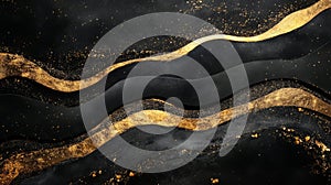 Abstract Black and Gold Glitter Wave Texture Background