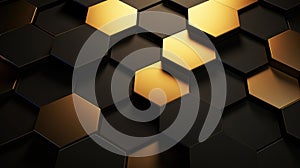 Abstract black and gold hexagon background. 3d render illustration. Generative AI