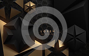 Abstract black and gold hexagon shapes background