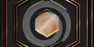 Abstract black and gold hexagonal elements luxury background