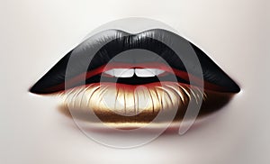 Abstract black with gold lips on a white background.