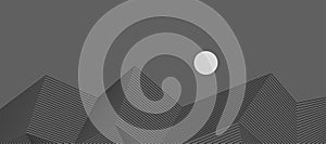 abstract black gray line. geometric stripe background. mountain and moon. landscape illustration