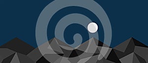 abstract black gray line. geometric triangle background. mountain and moon. landscape illustration