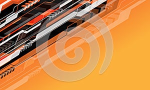 Abstract black grey white line cyber futuristic technology geometric arrow dynamic on orange with blank space creative design