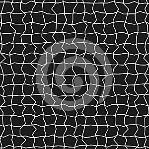 Abstract black grid. Irregular web pattern. Cracked white lines. Vector seamless texture.