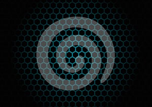 Abstract black hexagon mesh pattern on blue glowing background and texture