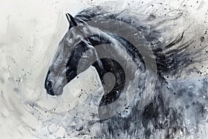 Abstract black horse watercolor painting