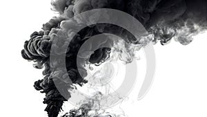 Dramatic Black Smoke Plume Isolated on White Background Studio Shot Concept