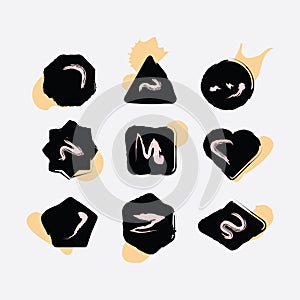 Abstract black inky hand drawn shapes icons set photo