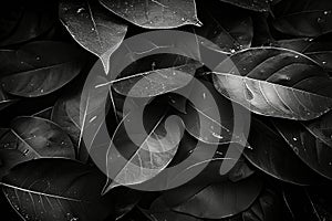 Abstract black leaves textured tropical foliage background in dark nature theme photo