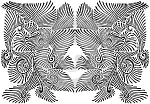 Abstract black line amazing pattern, maze of ornaments, isolated on white background. Psychedelic stylish card. Vector