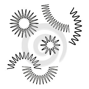 Abstract black line art shapes. Dynamic waves and sunbursts. Geometric contrast patterns. Vector illustration. EPS 10. photo