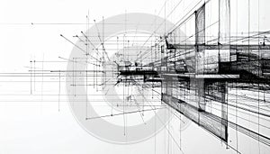 Abstract Black Lines and Dots on White Background Representing Data Network