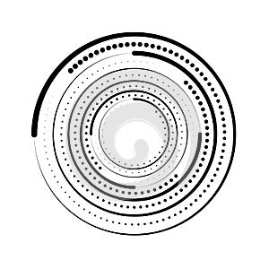 Abstract black lines and halftone dots in circle form