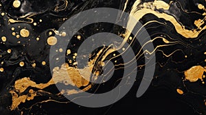 Abstract of Black marble background with gold liquid pattern. Marble or granite wall with golden wave splash