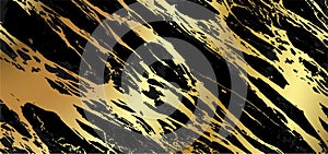 Abstract black marble background with golden veins. Black and gold marble texture. Vector illustration